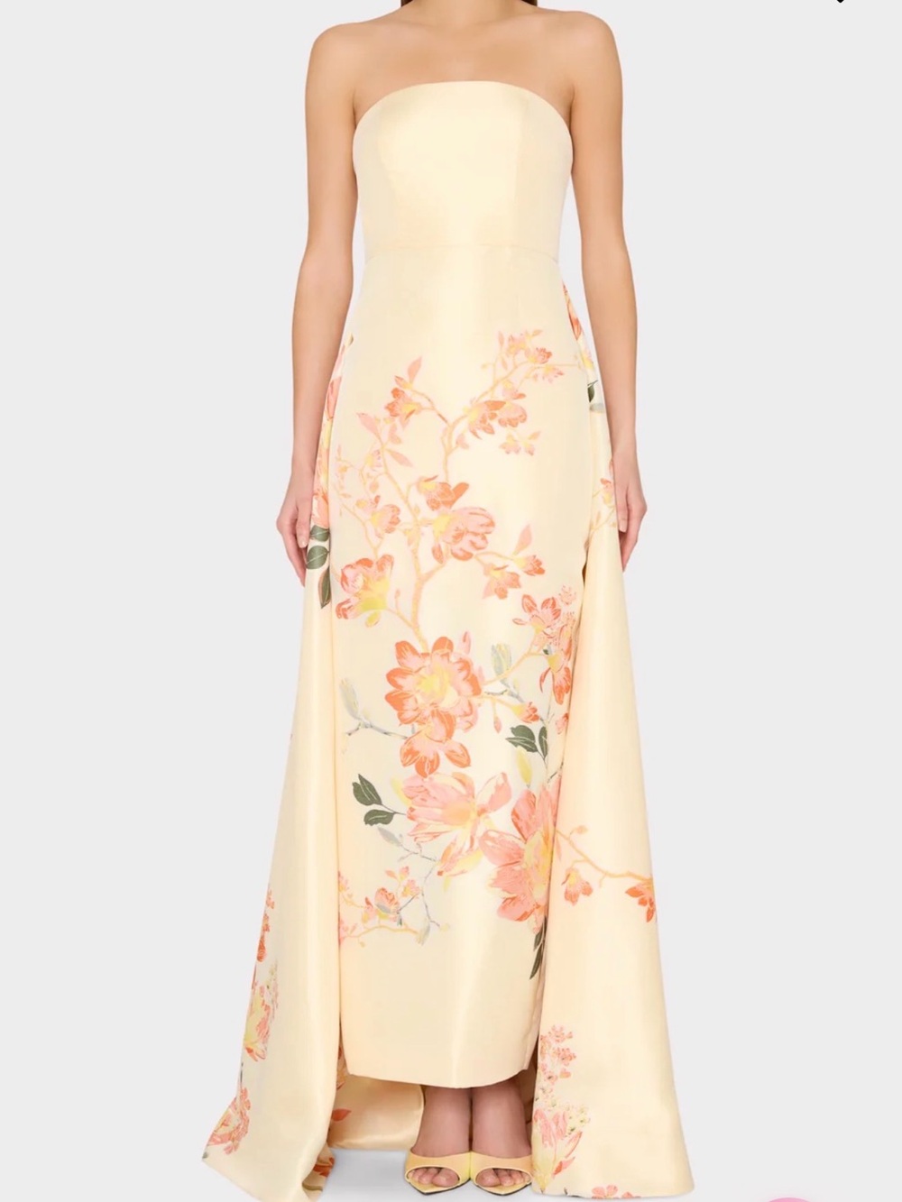 Milly Strapless Cream Gown with Peach Floral Print